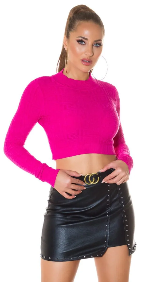 Sexy Fine Knit Long Sleeve Crop Sweater Pink - Image 4