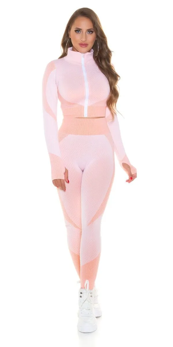 Sporty Shaping Set - Leggings + Top Mit zipper Rosa - Image 7
