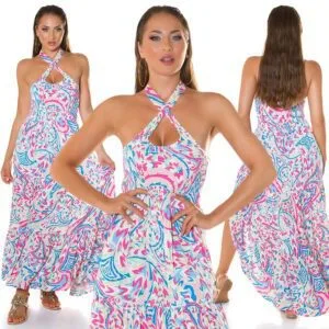 Trendy Summer Neck-Maxidress with Print