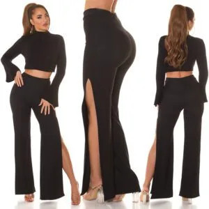 High-Waist Flared Pants with Slit