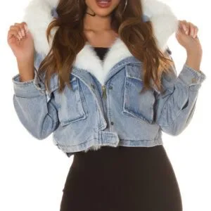 Crop denim jacket with faux-fur