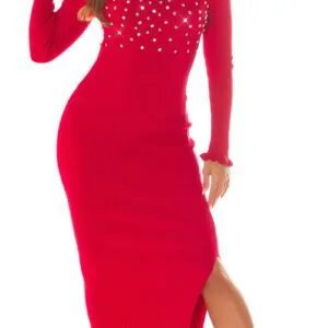 Knit Maxidress with glitter studs & slit