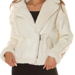 Jacket in leather look with faux-fur